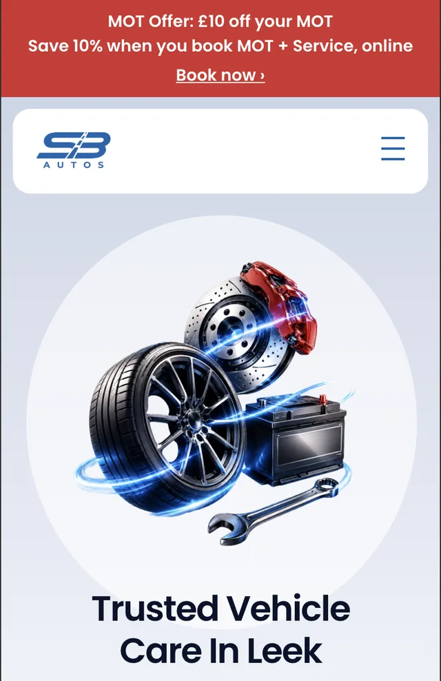 SB Autos website homepage screenshot